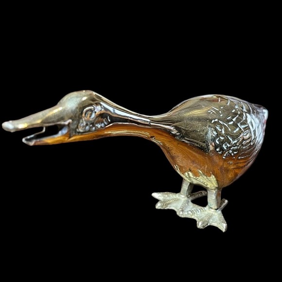 Vintage Walmart Brass Goose Figurine Honking Duck Statue MCM Decor - Picture 11 of 12